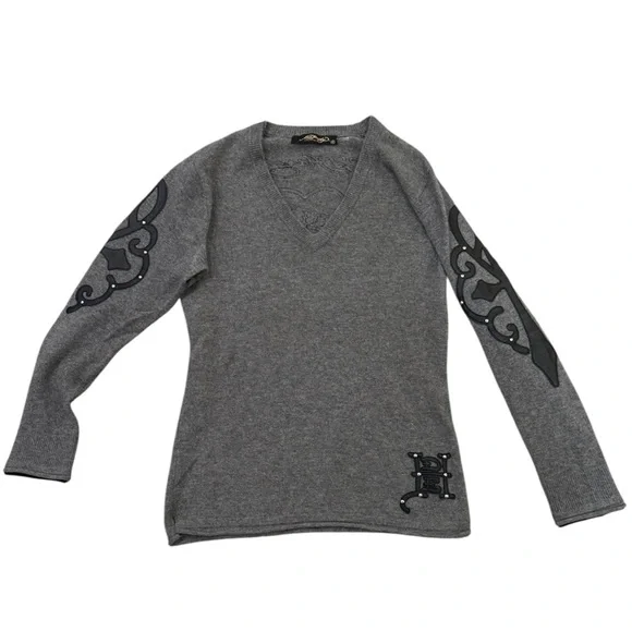 Ed Hardy Gray Sweater Sz M Love Kills Slowly Cashmere Wool Womens - Picture 2 of 6